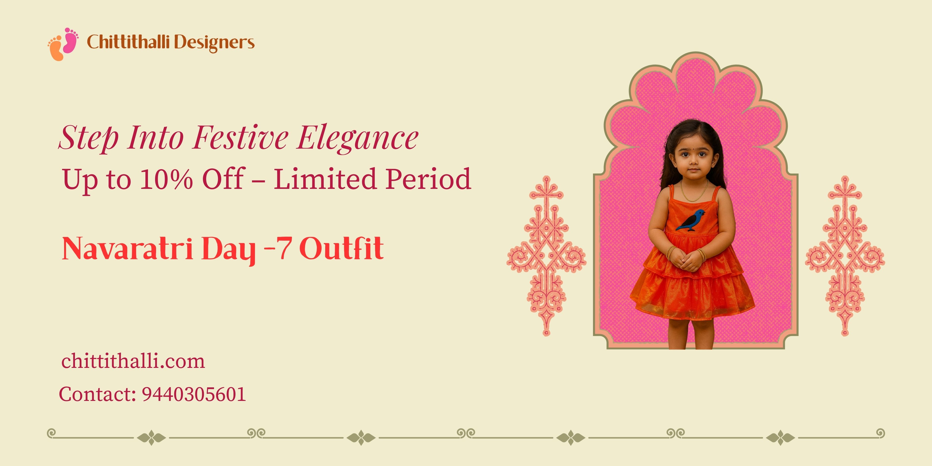 Navaratri Outfit Day 7 For Girls : Honoring Goddess Meenakshi in Orange