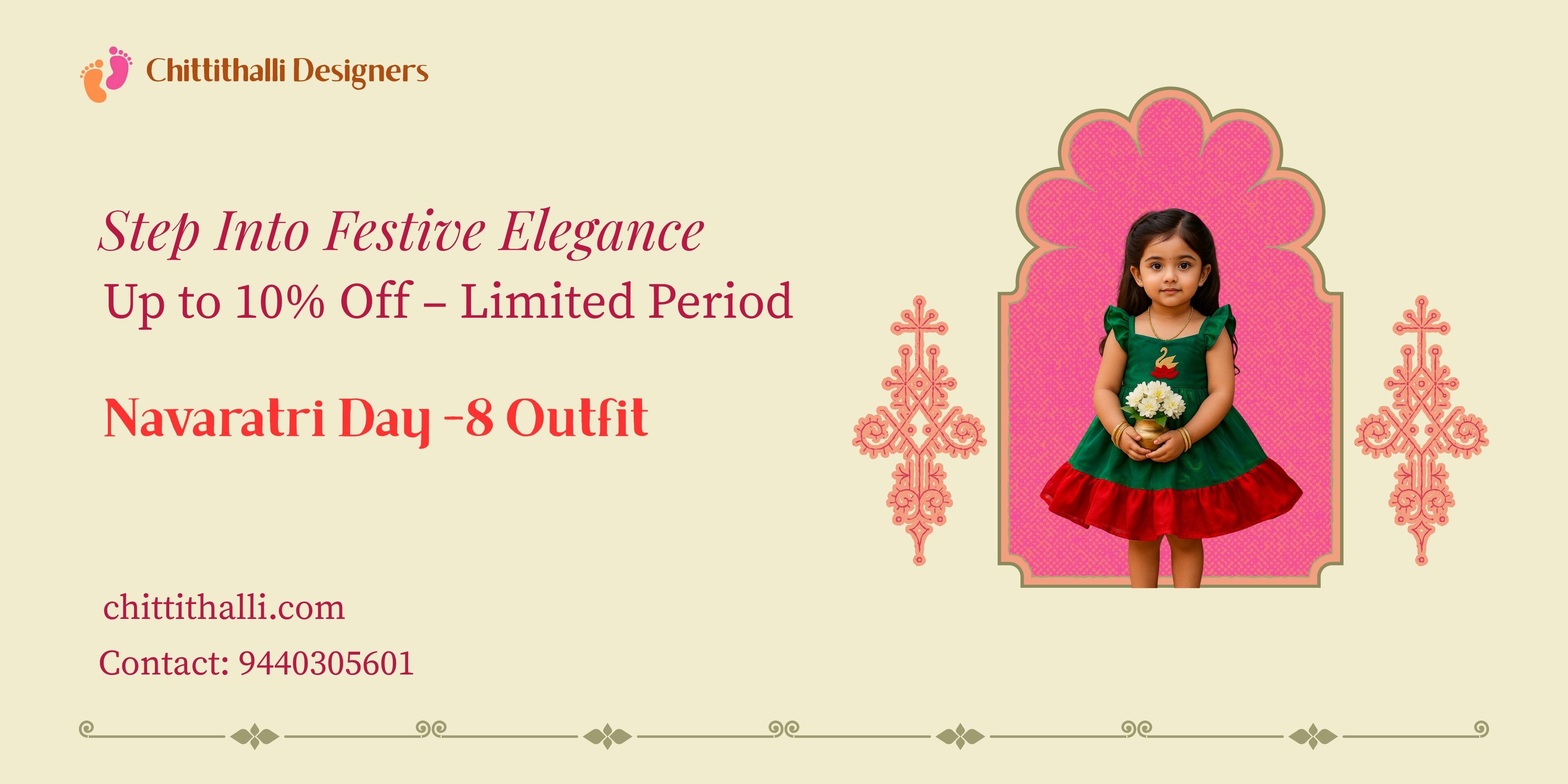 Navaratri Outfit Day 8 For Girls: Honoring Goddess Kamakshi Devi in Peacock Green