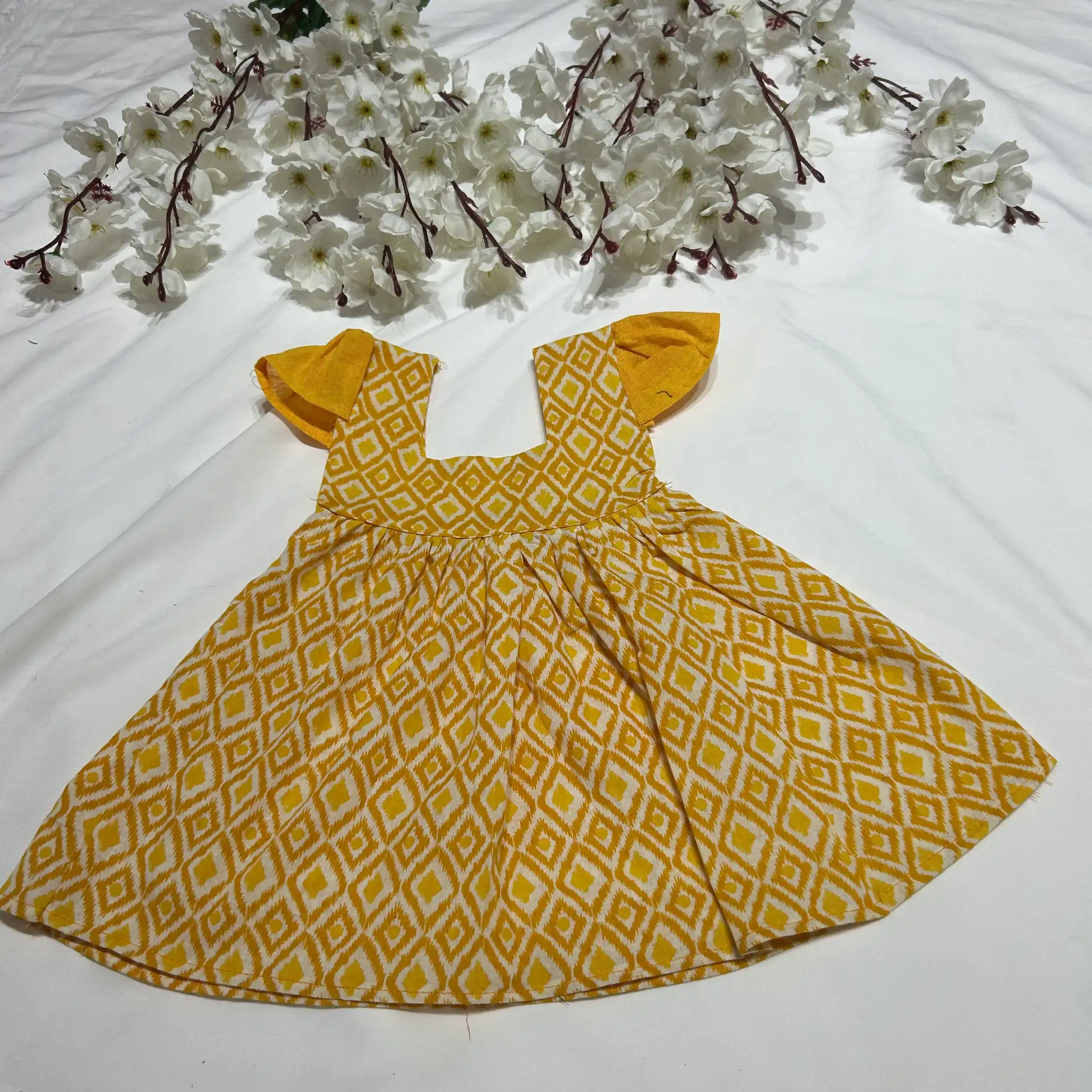 Cotton Yellow Geometric Printed Frock